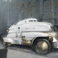 Steampunk Car in the Rain