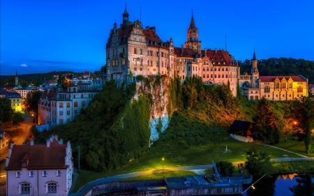 Hohenzollern Castle, Germany, At Night - germany, lights, night, architecture, castle