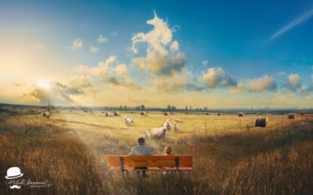 Life is what you See - bench, field, fantasy, art