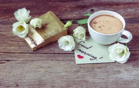 ♥ - flowers, wood, soft, coffee