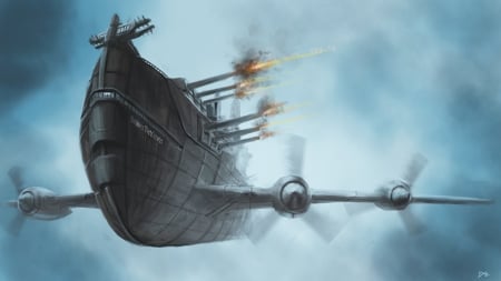 Steampunk - Airshipsubmarine - steampunk, fantasy, science fiction, airshipsubmarine