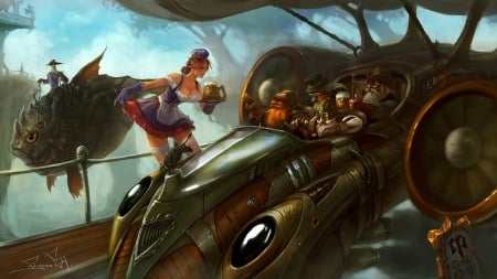 Steampunk - The Drive-In - Waitress, Drive-In, Airship, Steampunk, Fish