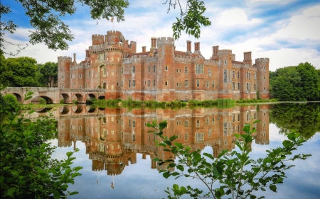 Herstmonceux Castle, England - castle, water, england, reflection