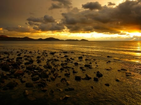 Brutal Sunset - nature, beach, clouds, sunset, sea