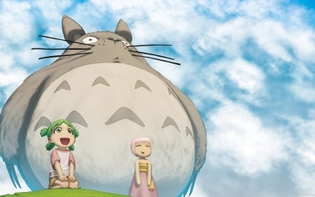 totoro - totoro, creature, girl, cat