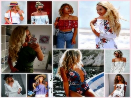 Blondes In Summer - white, red, women, pretty, collages, beautiful, models, abstract