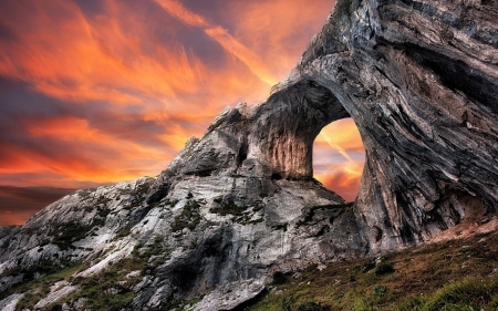 Natural Arch - clouds, sunset, colors, rocks, sky