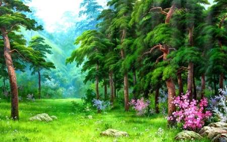 Amazing nature - nature, tree, green, painting