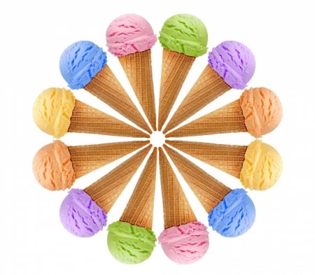 Ice cream - white, summer, cornet, ice cream, colorful