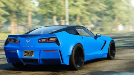 Chevrolet Corvette Stingray - corvettes, chevrolet, vehicles, blue cars, rear view, cars, chevrolet corvette stingray