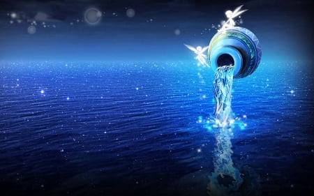 Zodiac ~ Aquarius - aquarius, fantasy, white, water, fairy, sea, zodiac, luminos