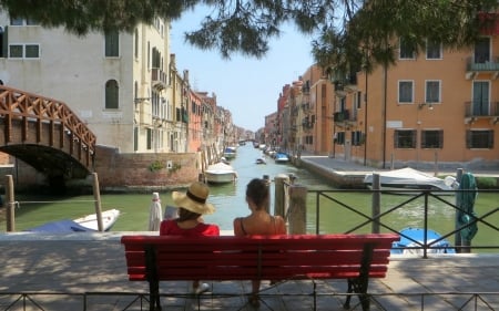 Venice - bench, canal, italy, venice