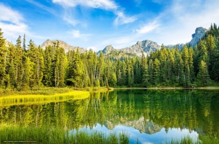 Lake Mountains - nature, lake, landscape, trees, clouds, mountains