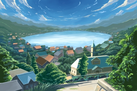 Anime Village - village, anime, scenery, orginal, city, art