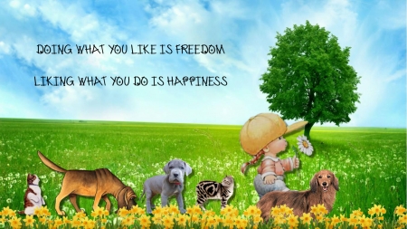 Happiness Is - girl, cat, dog, happy