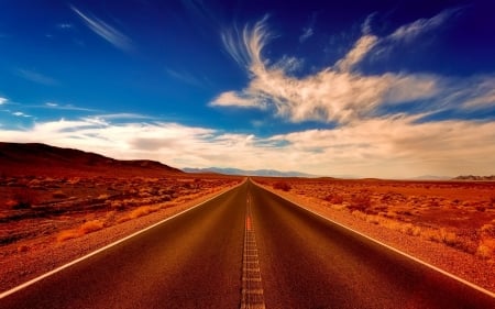 Road - white, summer, blue, cloud, road, landscape, orange, sky