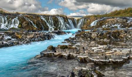 Bruarfoss, Iceland - nature, iceland, waterfall, rocks