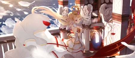 Princess - white, princess, girl, anime, crown, wind, blonde, manga