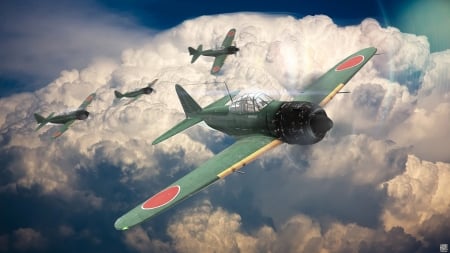 Mitsubishi Zero's - War, Military, Mitsubishi, Zero, Planes