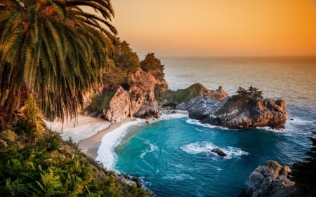 California Cove - california, cove, beach, water, palms, rocks