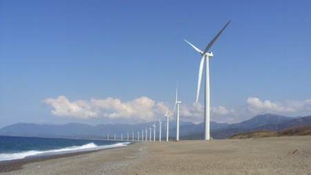 Wind Turbines in Philippines - sky, wind turbines, philippines, sea