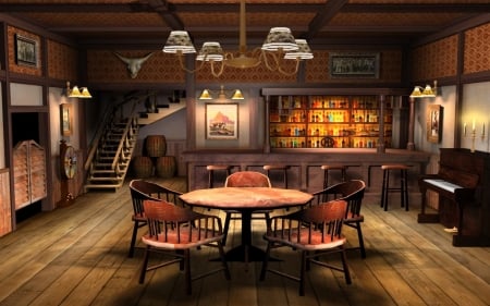 Saloon Interior - piano, saloon, old west, room, cool, interior, bar, booze, poker table