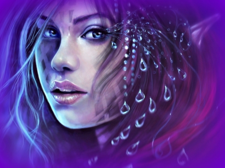 Faceless - Woman, Purple, Beautiful, Pretty, Eyes, Tears, Abstract, Girl, Holllow, Fantasy, Elves