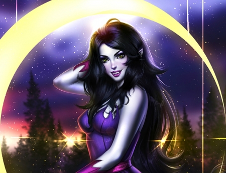 Marceline - moon, girl, marceline, vampire, fantasy, purple, ayyasap, art, luminos, luna