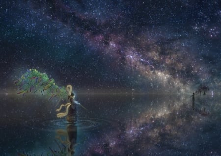 Upside-down - water, anime, stars, manga, sky, tagme, reflection, scenic, luminos