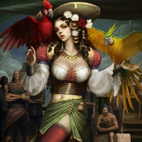 Pirate girl with parrots