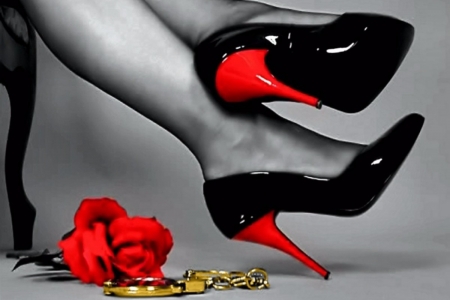 Red And Black Stilettos - abstract, stilettos, photography, red, rose, black