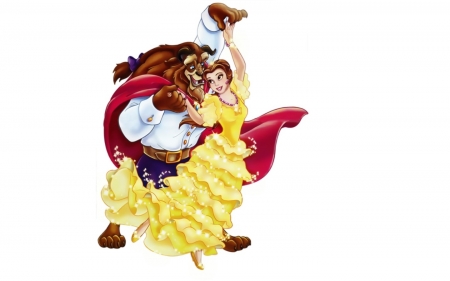 Ole! - animation, yellow dress, girl, ireprincess, fantasy, beauty and the beast, belle, red, movie, dance, couple