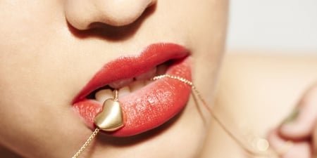 Red - red, mouth, golden, lips, pendant, jewel, lipstick