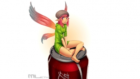 Fairy - anime, girl, coca-cola, manga, fantasy, mathias leth, red, green, fairy, cute