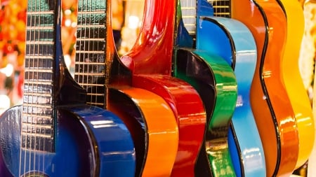 Colorful guitars - instrumet, rainbow, guitar, orange, texture, blue, colorful, green