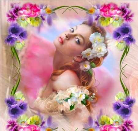 Beauty and Flowers - nice, woman, beauty, girl, lovely, fantasy, art, pretty, beautiful, flowers, digital