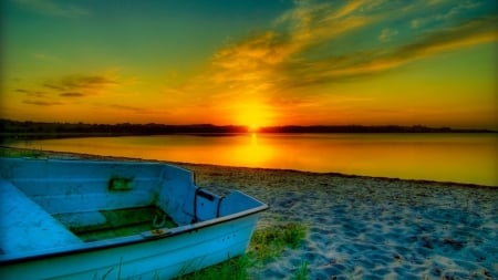 Peaceful Beach - nature, sky, beach, boats, sunset, sunlights, sea