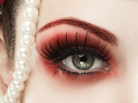 Eye - rebecca saray, woman, red, eye, pearl