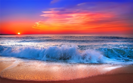 Sea sunrise - sands, sky, ocean, beach, sunset, waves, sea, sunrise, bneautiful