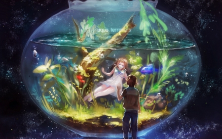 Hello! - summer, water, fish, aquarium, anime, girl, boy, manga