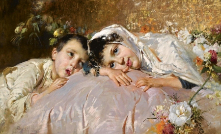 Children - salvatore postiglione, girl, copil, boy, pictura, white, painting, cute, little, couple, art