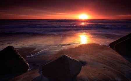 Ocean Sunset - sunset, nature, beach, landscape, sea, ocean