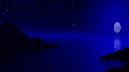 Ocean Moonlight - nature, blue, sea, night, ocean, stars, sky, moonlight