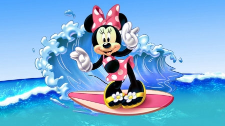 Minnie Mouse - blue, pink, disney, summer, wave, minnie mouse