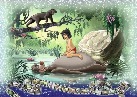 The jungle book - animation, mowgli, poster, copil, child, boy, movie, panther, disney, baghera