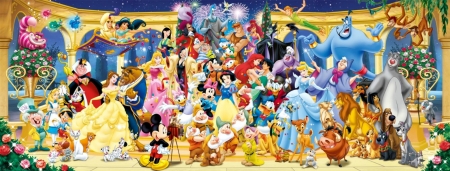 Disney panorama - princess, panorama, mickey mouse, disney, all, characters, animation