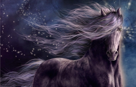 Fantasy horse - purple, horse, luminos, cal, fantasy