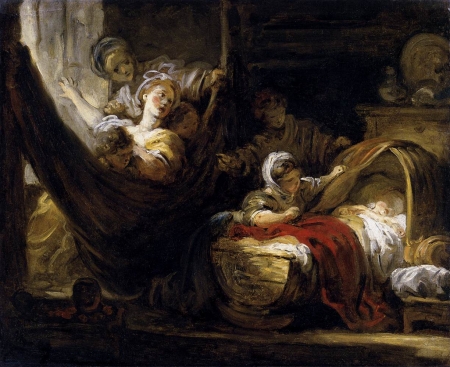 The cradle - woman, mother, child, copil, painting, art, jean honore fragonard, pictura, cradle