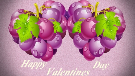 Happy Valentine's Day! - grapes, heart, purple, valentine, berry, fruit, card, pink