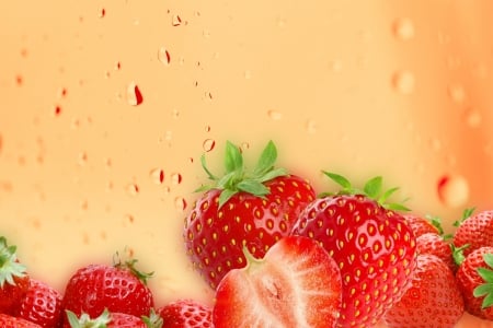 Strawberries & Cream - Photoshop, Cream, Droplets, Straberry, Fruit, Abstract